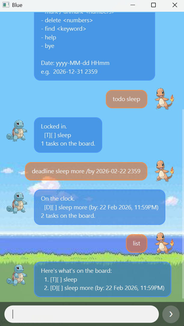 Blue chatbot screenshot